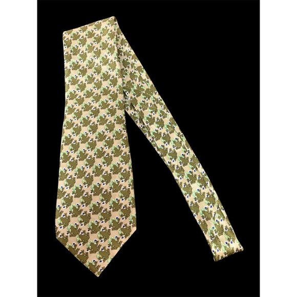Frog Pattern Silk Tie The Nature Conservancy Freshwater Collection Green & Beige - Picture 1 of 7